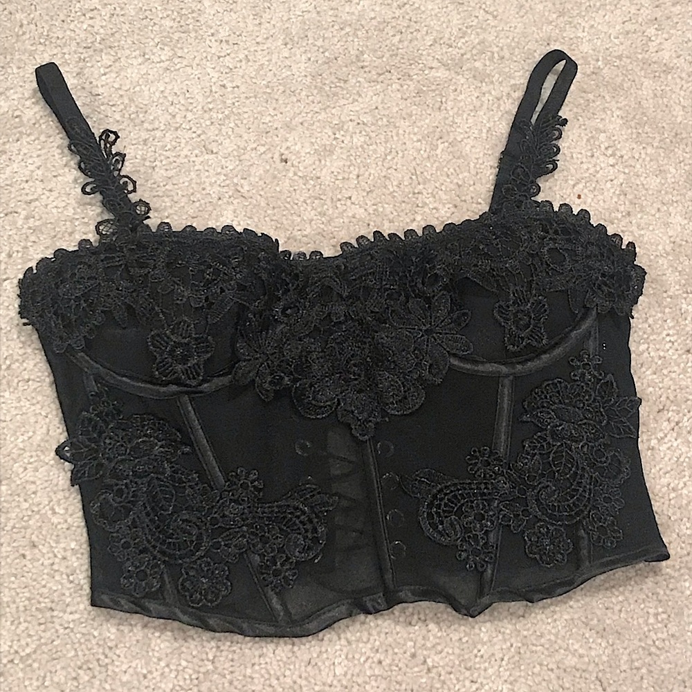 Dolls Kill Widow Deadly Serious Lace Bustier, Color: Black, Size: Small